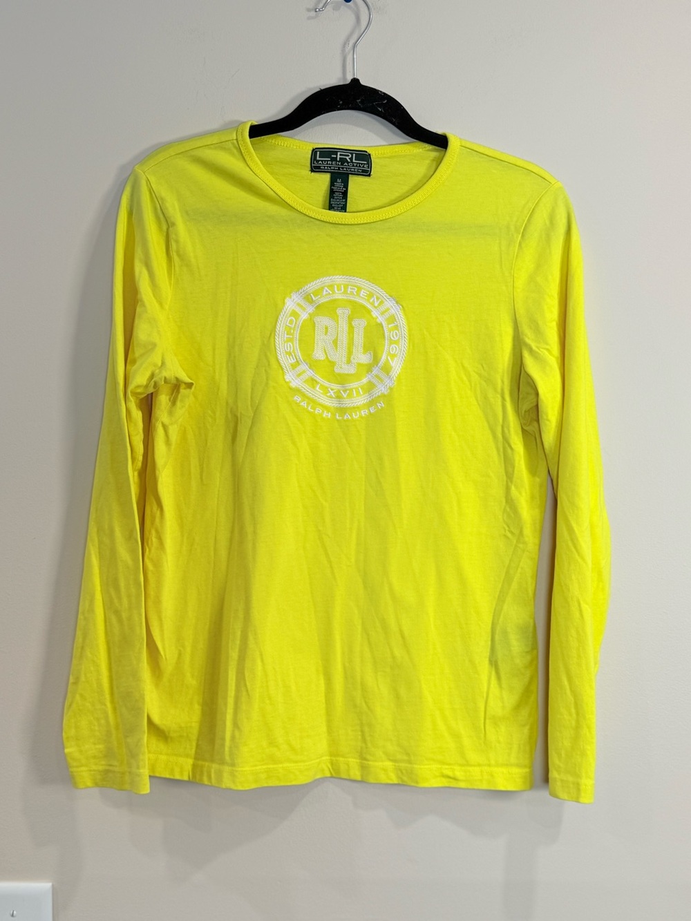 🔥Ralph Lauren Neon Yellow Long-Sleeve Logo Tee Size M EC🔥